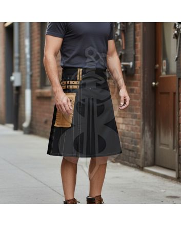 Mens Deluxe Black and Brown Utility Kilt