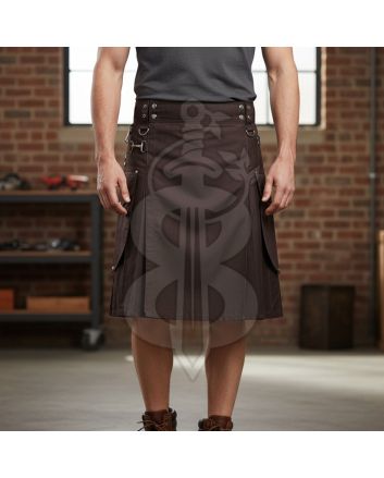 Men Dark Brown Utility Kilt