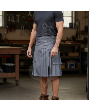 Mens Scottish Grey Utility Kilt