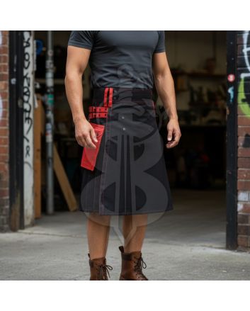 Red and Black Utility Kilt For Men