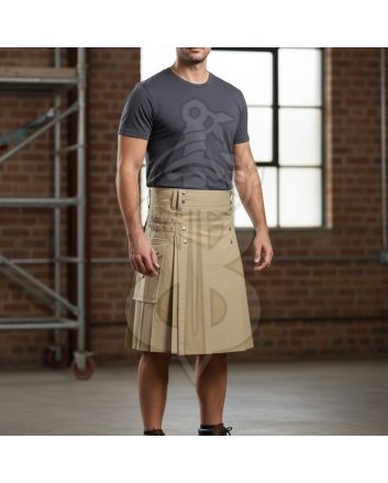 Khaki Cargo Utility Kilt With Pockets