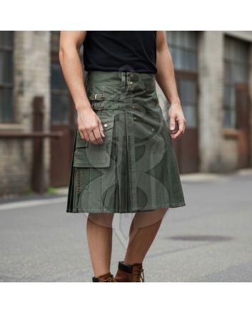 Premium Green Cotton Men Sport Utility Kilt