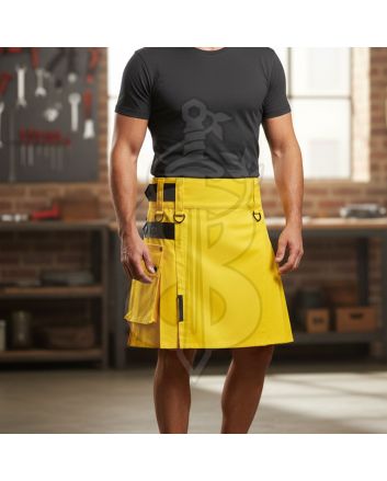 Yellow Utility Kilt With Leather Straps