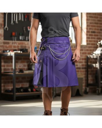 Mens Purple Cotton Utility Kilt