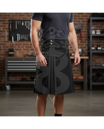 Black Cotton Utility Kilt 