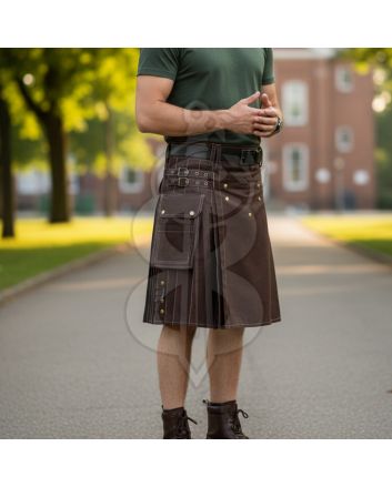 Brown Utility Kilt with Cargo Pockets