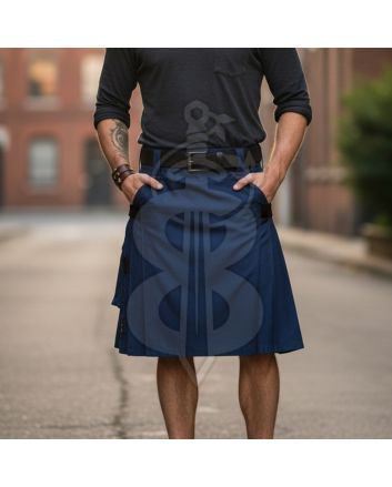 Navy Blue Cotton Utility Kilt 