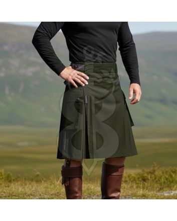Olive Green Casual Utility Kilt