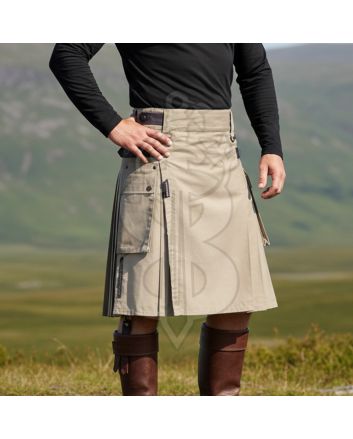 Khaki Kilt with Leather Straps