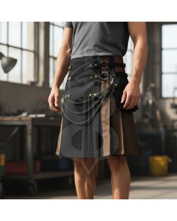 Mens Black and Brown Utility Kilt