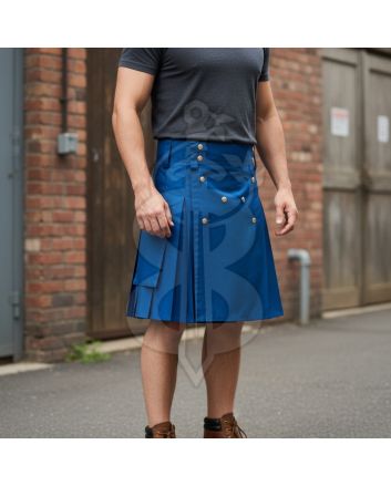 Lustrous Cotton Modern Utility Blue Kilt
