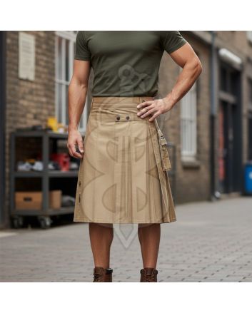 Mens Modern Utility Khaki Kilt With Pockets