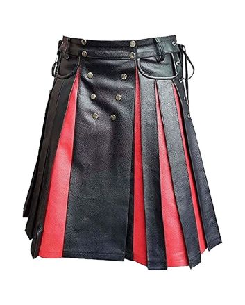 Black And Red Gladiator Pleated Leather Kilt