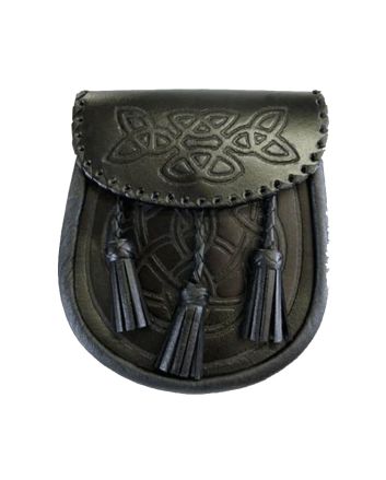 Black Celtic Embossed Leather Sporran Chain Belt
