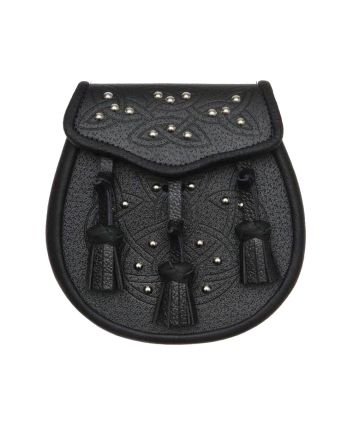 Black Leather Celtic Embossed Studded Leather Sporran 