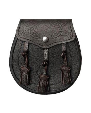 Black Leather Celtic Interweave Knotted Tassel Sporran 