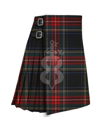 Black Stewart Tartan Traditional 8 Yard Kilt