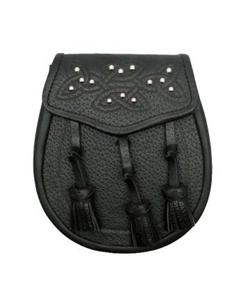 Celtic Embossed Stud Black Leather Sporran
