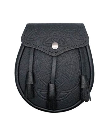 Celtic Swirl Embossed Black Leather Sporran