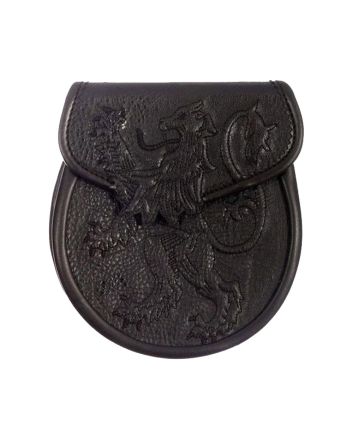 Lion Embossed Black Leather Sporran