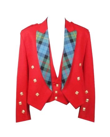Red Prince Charlie Jacket With Tartan Lapel 