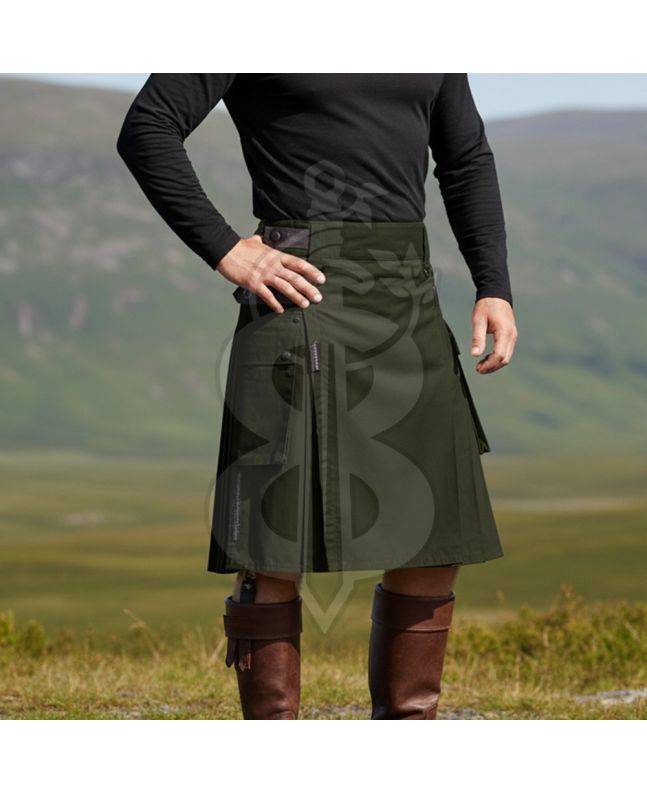 Olive Green Casual Utility Kilt