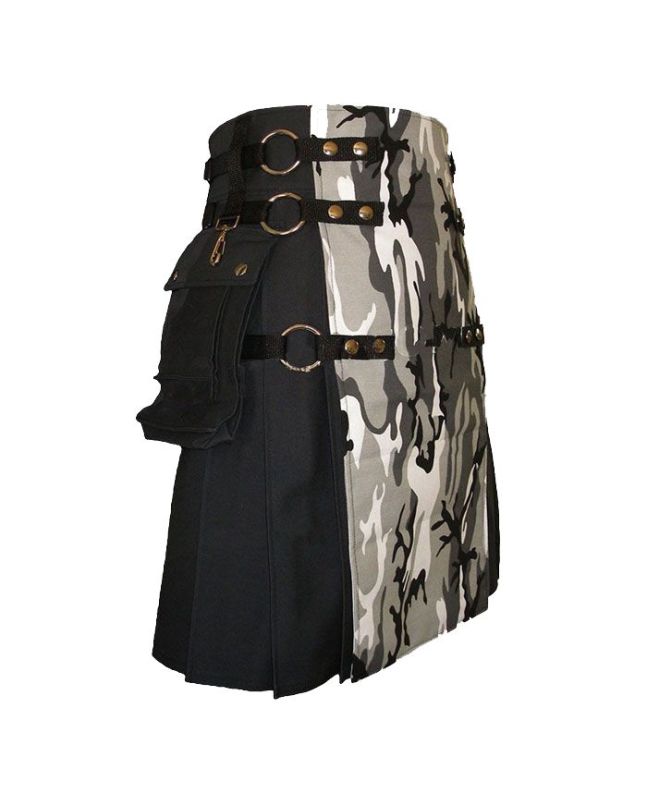 Black Canvas Urban Camouflage Cargo Kilt
