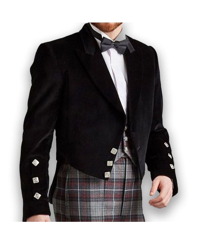 Black Velvet Prince Charlie Tuxedo Kilt Jacket