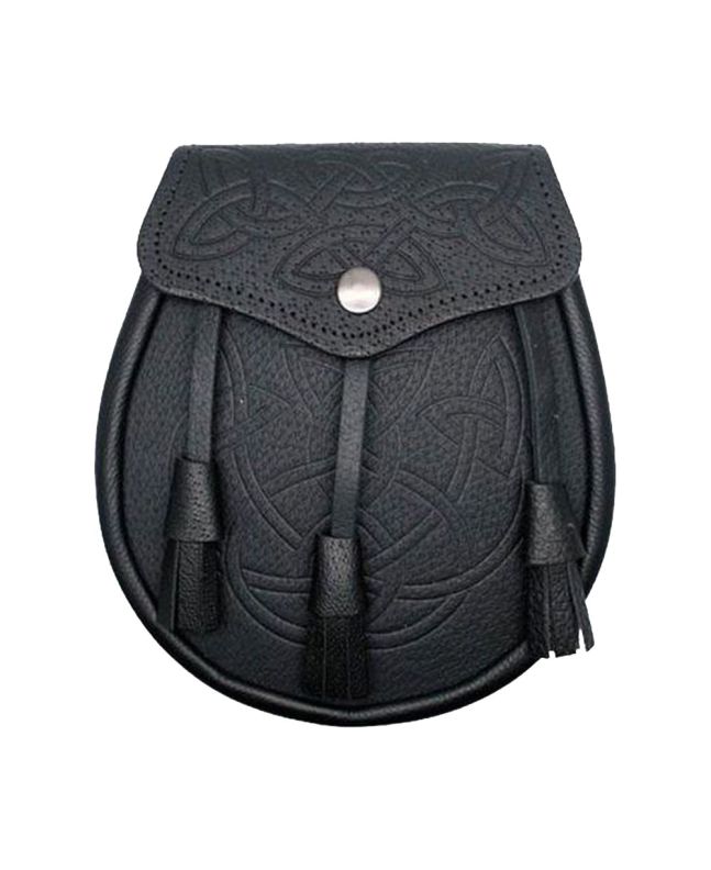 Celtic Swirl Embossed Black Leather Sporran