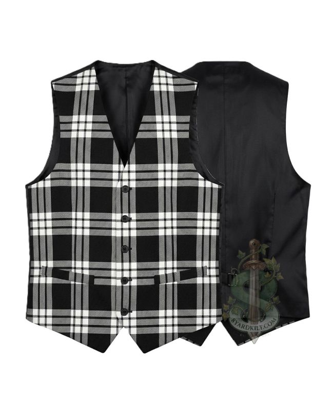 MacFarlane Black And White Tartan Waistcoat Vest 