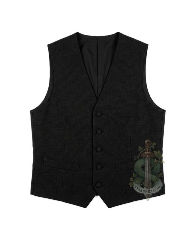 Solid Black Modern Tartan Waistcoat Vest 