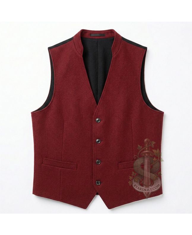 Solid Red Modern Tartan Waistcoat Vest 