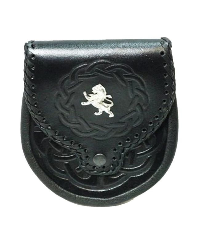 Thistle Crest Embossed Black Leather Sporran