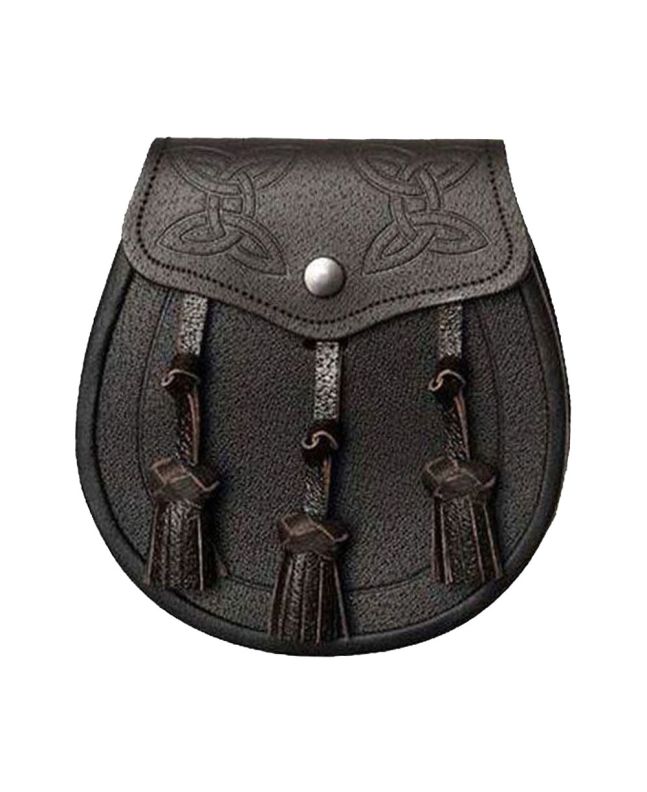 Twin Swirl Celtic Embossed Dark Brown Leather Sporran